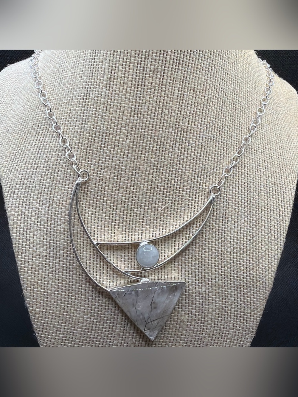 Artisan Rutile Quartz & Rainbow Moonstone Sterling Silver Necklace - Picture 1 of 7